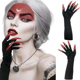 Handschoenen Halloween - Halloween lange poothandschoenen zwart met rode nagels, uniseks voor dames en heren, cosplay heksenhandschoenen, elastische griezelhandschoenen — thumbnail 5