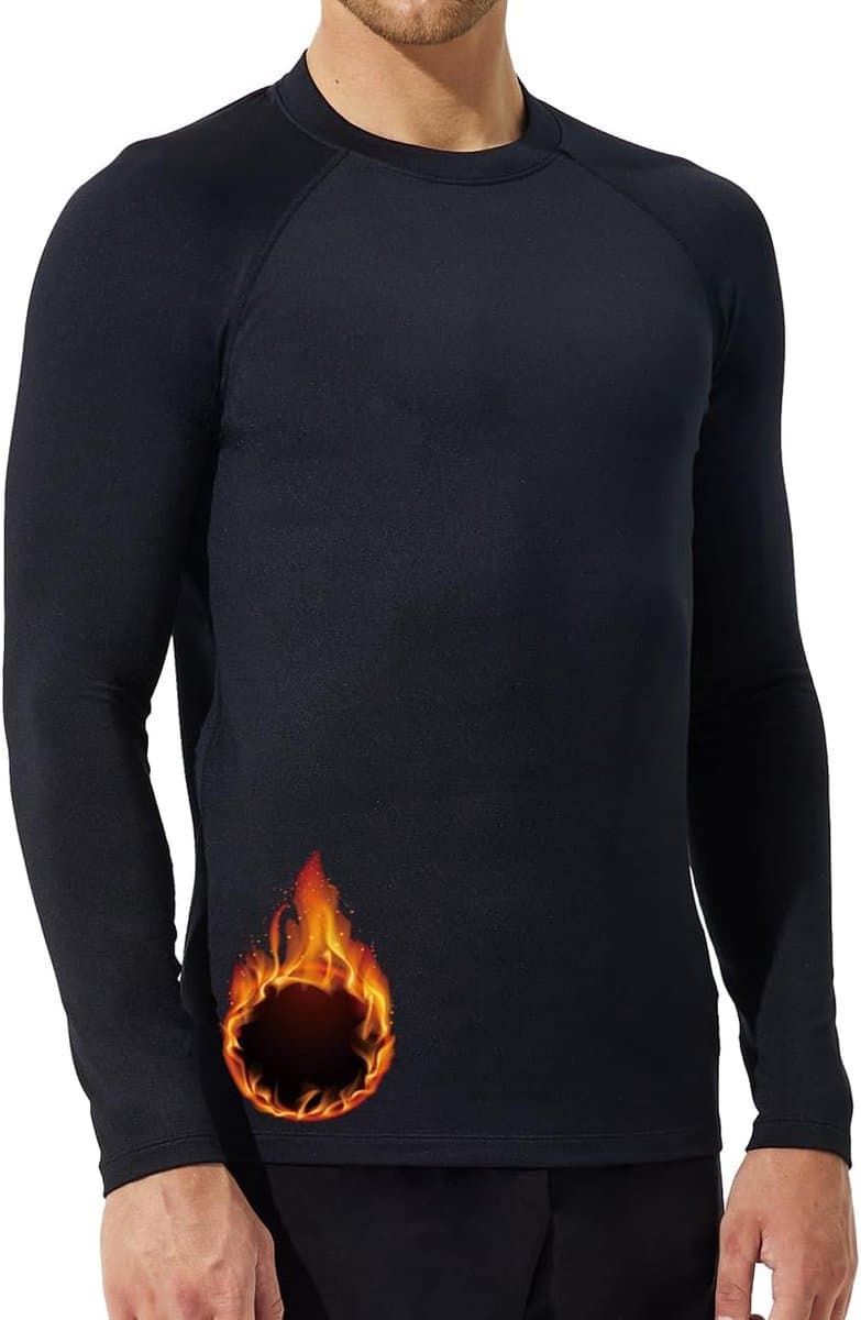 Thermoshirt voor heren, lange mouwen, fleecevoering, herfst en winter, warm bovenstuk, lange mouwen, voor voetbal, skiën, wintersport — afbeelding 1