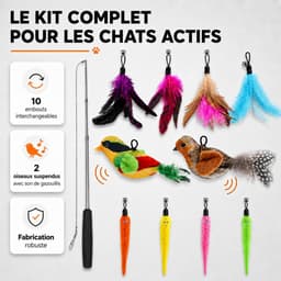 11 stuks kattenvisspeelgoed met veren, interactief kattenspeelgoed, veer, stabiel met schaalbare stangen en 10 stuks veer, vogel, worm, vervanging met klokken — thumbnail 4
