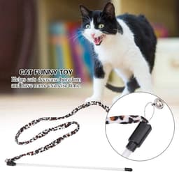 Teaser Toy, Cat Teaser Stick Chaser Wand Leopard Print Tail with Bell Cat Chaser Toy for Kitten Cat Having Fun Exercise Playing — thumbnail 3