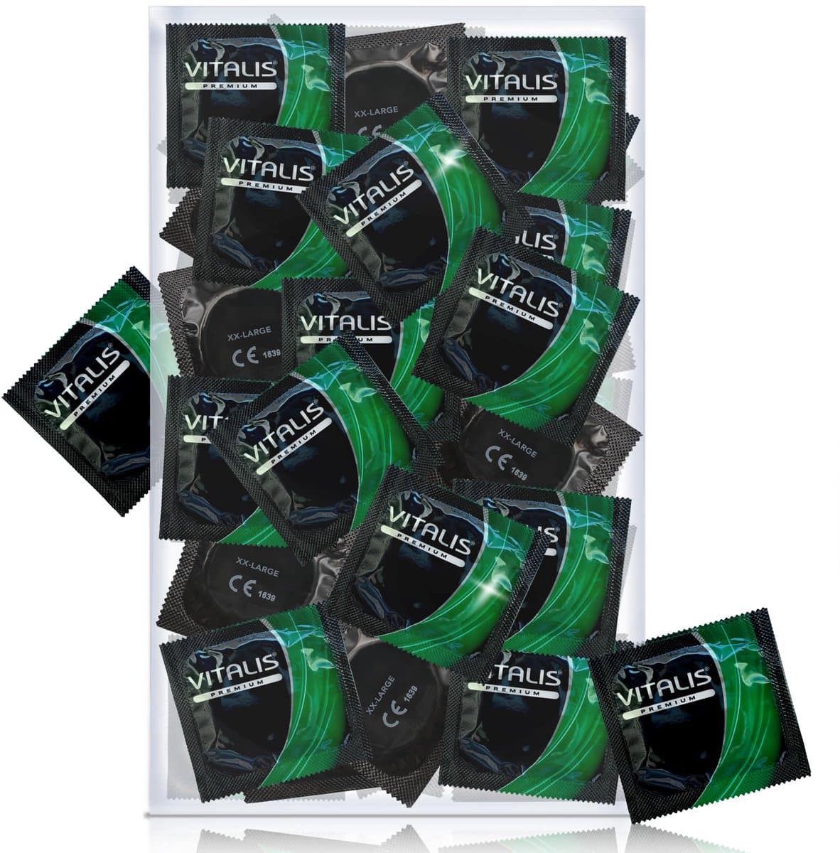 VITALIS 100 premium condooms 60mm XXL | Nominale breedte 64 mm | Gevoelsechte transparante condooms extra groot | met glijmiddel op siliconenbasis — afbeelding 1
