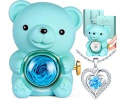 Rozenbeer Cadeauset - Eeuwige Roos - Romantisch Cadeau - Draaibare Geschenkdoos - 11 x 12 x 16 cm - Blauw