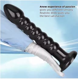 Dildo Buttplug Model Oliver – Geribbelde Structuur met Brede Voet – 28 cm – Siliconen – Waterbestendig – Zwart — thumbnail 3