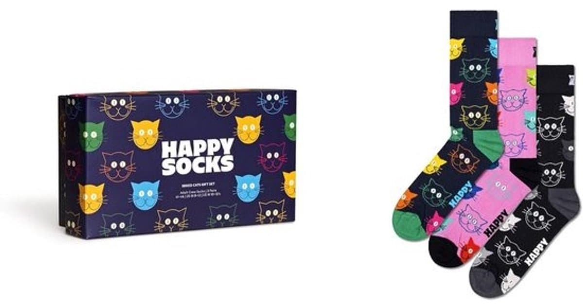3-Pack Kattensokken Cadeauset voor Heren en Dames - Mix van Vrolijke Motieven — afbeelding 1