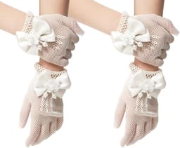 Handschoenen voor meisjes voor eerste communie, prinses, theekransje, bruiloft, feest, korte kleine maat, bloemenmeisjes, optocht, kanten handschoenen, wit, eenheidsmaat — thumbnail 1