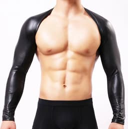 Heren Kunstleer Borst Harnas - Lange Mouwen - Sexy Fetish Wear - Zwart — thumbnail 6