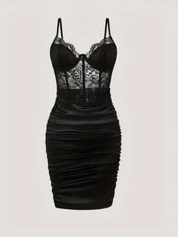Sexy Zwarte Jurk Dames – Sexy Lingerie – Erotische lingerie – Lingerie Erotisch – Kant & Satijn Bodycon Jurk – Boudoir Lingerie Look – Corset Jurk – Madam Hommard – Clubwear – Festival Verleidelijke Mini Dress – Dare to Undress – Maat XS, S, M, L, XL — thumbnail 6