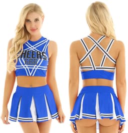 Sexy Cheerleader Kostuum - 2-delig Blauw Verkleedpakje - Rokje & Korte Top Met Open Rug - Rollenspel / Cosplay - Lingerie Ondergoed voor Dames - Maat XL — thumbnail 4