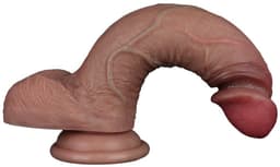 LoveToy - Dubbellaagse siliconen dildo 19,5 cm (Ø 3,7 cm) - Bruin — thumbnail 2