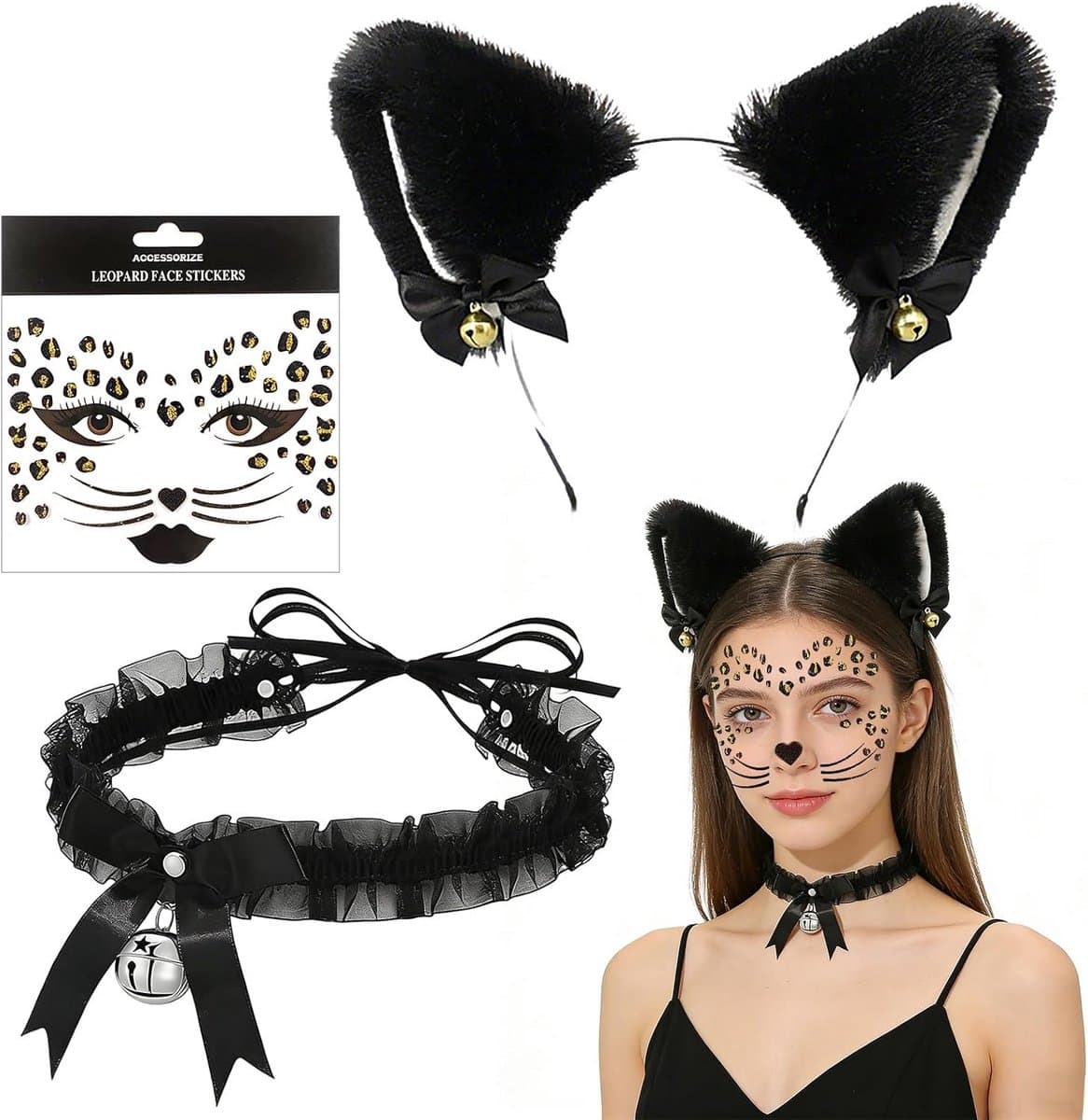 Cattenoren Set Dames met Halsband en Tattoeage voor Carnaval en Cosplay — afbeelding 1