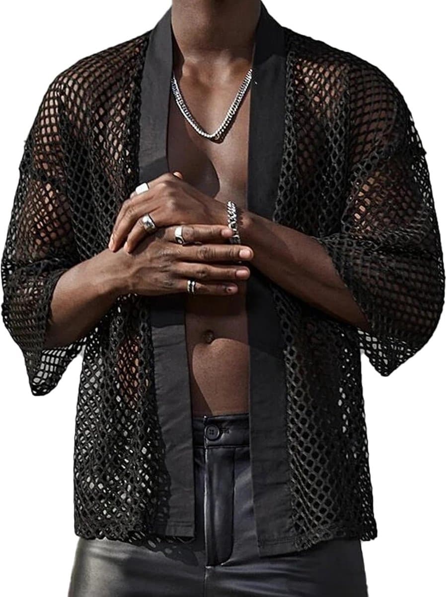 Doorzichtig Mesh Shirt met Lange Mouwen voor Heren - Sexy Clubwear — afbeelding 1