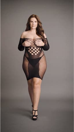 Shots - Le Désir Mini Jurk met Lange Net Mouwen - Plus Size black OSX — thumbnail 3