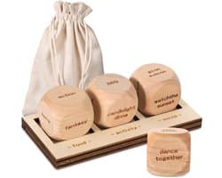 Datum Dobbelstenen - Romantisch Spel - Date Night Ideeën - Met Houten Dienblad - 3 cm Dobbelstenen