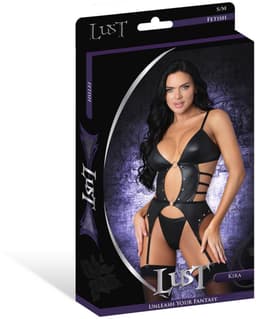 Male Power Sexy Kira - Open Front Basque met Kousenbanden en String erotisch herenondergoed - Zwart - Maat S/M — thumbnail 3