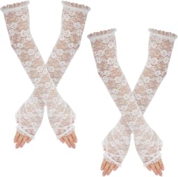 2 Paar Lange Zwarte Kant Vingerloze Armwarmers voor Dames - Gothic Punk Accessoire — thumbnail 2
