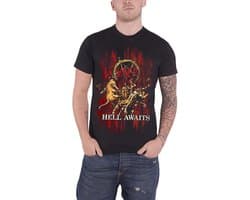 Zwart Heren T-Shirt met Metal Band Logo - Hell Awaits Print
