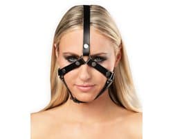 Rimba - Lederen Hoofdharnas met Collar en Neushaak - Zwart