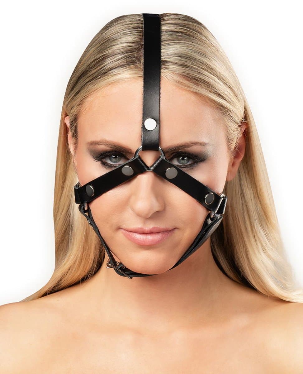 Rimba - Lederen Hoofdharnas met Collar en Neushaak - Zwart — afbeelding 1