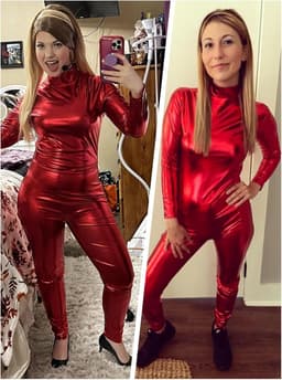 Glanzende Metallic Unitard Lange Mouw Voetloze Catsuit voor Dames en Heren — thumbnail 2