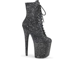 Pleaser - FLAMINGO1020GWR Plateau Laarzen, Paaldans schoenen - Paaldans schoenen - 35 Shoes - Zwart/Zilverkleurig