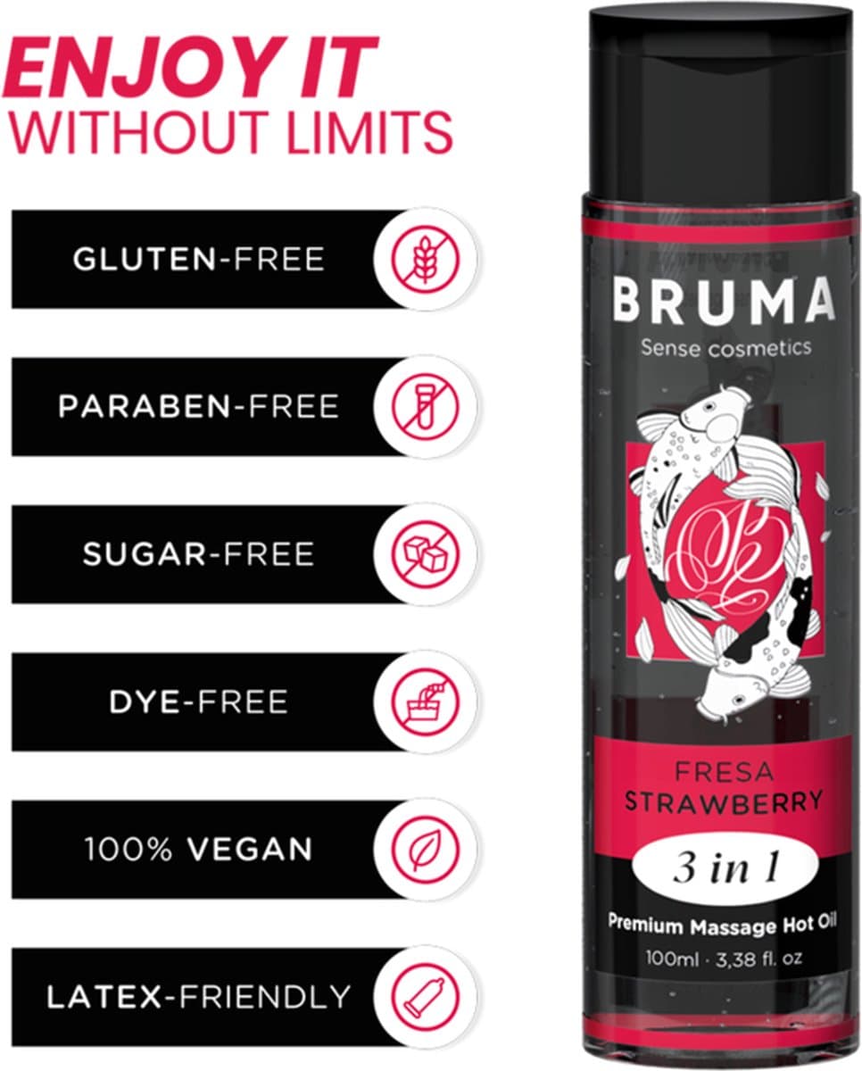 BRUMA - PREMIUM MASSAGE HOT OIL STRAWBERRY 3 IN 1 - 100 ML | EROTIC MASSAGE | INTENSE SEXUAL PERFORMANCE — afbeelding 1