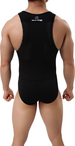 Heren Strakke Ondergoed Jumpsuit Vest Bodysuit Zwart — thumbnail 4