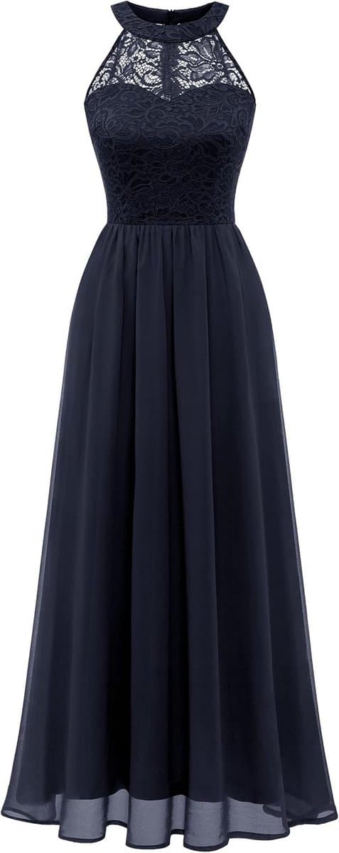 Elegante Avondjurk Lange Halterjurk voor Dames Bruiloft Cocktail Chiffon Kant — afbeelding 1