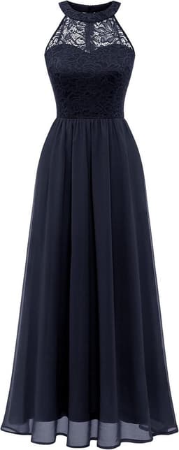 Elegante Avondjurk Lange Halterjurk voor Dames Bruiloft Cocktail Chiffon Kant — thumbnail 1