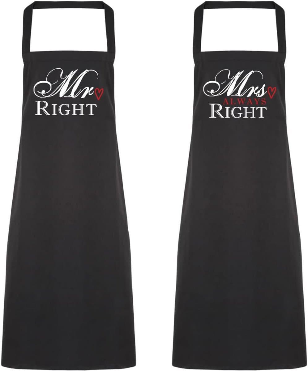Schort Set voor Koppels: Mr. Right & Mevrouw Altijd Rechts - Leuk Cadeau — afbeelding 1