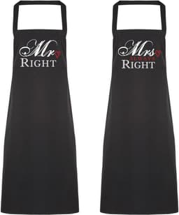 Schort Set voor Koppels: Mr. Right & Mevrouw Altijd Rechts - Leuk Cadeau — thumbnail 1