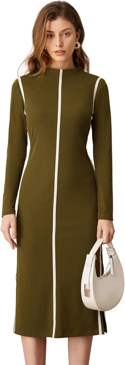 Elegante Jurk Herfst Zakelijk Lange Mouwen Casual Feestelijk — afbeelding 1