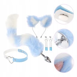 Volle Vos Kostuum Set - Met Pluche Staart， Oren Hoofdband， Halsband en Accessoires， voor Roleplay en Feesten，Blauw — thumbnail 8
