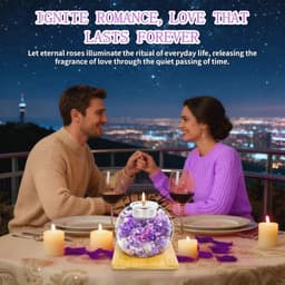 Queltrix Eeuwige bloem in glas & geurkaarsenset, geconserveerde bloemen, romantisch cadeau, geschenkdoos met 18 kaarsen, cadeauset voor Moederdag, verjaardag, jubileum, Kerstmis (paars) — thumbnail 3