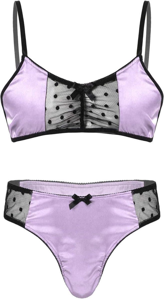 Heren Lingerie Set Satijn BH en Sissy Panties Nachtkleding ondergoed M-3XL — afbeelding 1