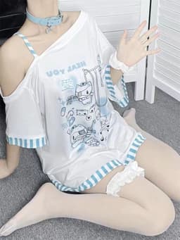 Y2K Cartoon T-shirt Dames - Harajuku Gothic Mode & Schoudervrij Top — thumbnail 3