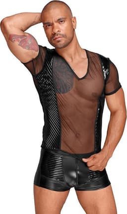 Wetlook shorts with PVC pleats - Black L — thumbnail 6
