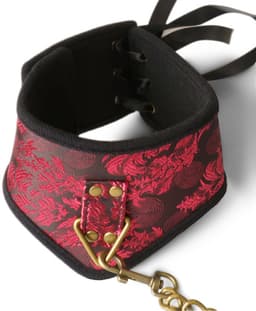Luxe Rode Bondage Halsband met Gouden Ketting – Verstelbare Kraag met Oosters Motief voor BDSM Rollenspel — thumbnail 4