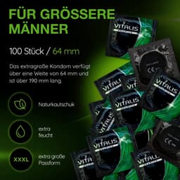 VITALIS 100 premium condooms 64mm XXXL | Nominale breedte 64 mm | Gevoelsechte transparante condooms extra groot | met glijmiddel op siliconenbasis — thumbnail 2