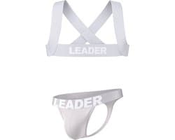 LEADER Essentials Multipack 1x Thong + 1x Harness Grey - MAAT XS - Erotisch Heren Ondergoed - String voor Man - Sexy mannen String