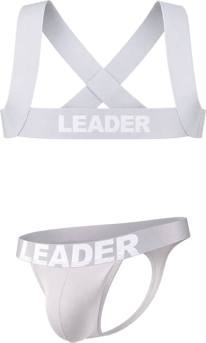 LEADER Essentials Multipack 1x Thong + 1x Harness Grey - MAAT XS - Erotisch Heren Ondergoed - String voor Man - Sexy mannen String — afbeelding 1