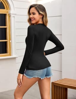 Dames tops met lange mouwen dames ronde hals basislaag shirts casual slank getailleerd ondershirt lichtgewicht basic tuniek trui | Slim Fit, basislaagontwerp, zachte aanraking, herfst winter, warm gevoel, licht gevoel — thumbnail 5