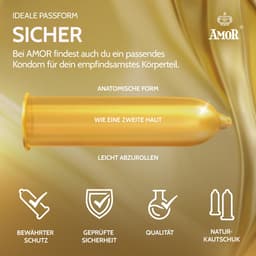AMOR Premium Condooms, Met extra dunne of dikke wanddikte, Kleur Goud, 100 stuks, Ø 53 mm — thumbnail 3