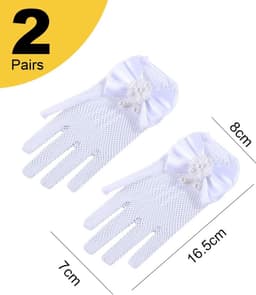 Handschoenen voor meisjes voor eerste communie, prinses, theekransje, bruiloft, feest, korte kleine maat, bloemenmeisjes, optocht, kanten handschoenen, wit, eenheidsmaat — thumbnail 2
