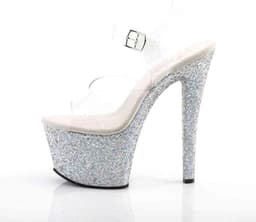 Pleaser - SKY-308LG Sandaal met enkelband, Paaldans schoenen - Paaldans schoenen - 41 Shoes - Zilverkleurig/Transparant — thumbnail 3
