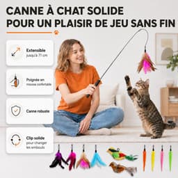 11 stuks kattenvisspeelgoed met veren, interactief kattenspeelgoed, veer, stabiel met schaalbare stangen en 10 stuks veer, vogel, worm, vervanging met klokken — thumbnail 2