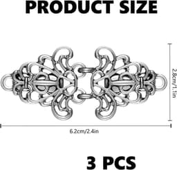 3 paar Cloak Clasp sluitsluitingen, vintage bloemen capesluitingen, vintage pullover sjaal clips voor truien, sjaals, cardigan, gespen (zilver) — thumbnail 2