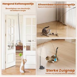 16 stuks interactief kattenspeelgoed, zelfbezigheid, kattenspeelgoed, hengel, kattenhengel met zuignap, kattenspeelgoedset voor kitten met veren, bontballen, lange worm, muis — thumbnail 3