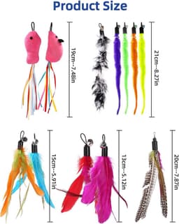 14 stuks kattenspeelgoed met veren, interactief kattenspeelgoed, veer, kattenvissen, stabiel met 2 schaalbare staven en 12 veren speelgoed met bellen voor kittens en katten — thumbnail 4