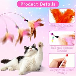 10 Stuks Interactief Kattenspeelgoed met Veren, Meerkleurig Speelgoed voor Katten 90 cm, Flexibele Kattenhengelset met 2 Hengels en 8 Hangers met Veren met Belletjes voor Katten — thumbnail 2
