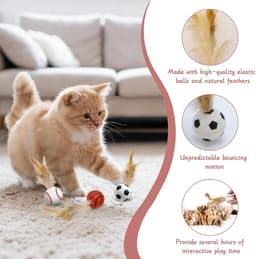 6 stuks springende kattenbal met veer, interactief kattenspeelgoed, veer, springballen voor katten, springballen voor interactief, training, jagen, slaan — thumbnail 2
